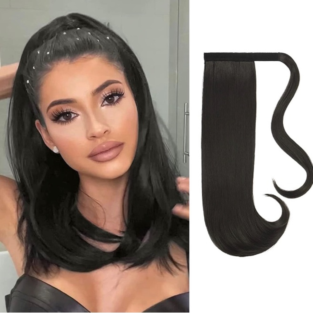 NIB***FESHEN Natural 18″ Wrap Around Long Straight Synthetic Ponytail Extension